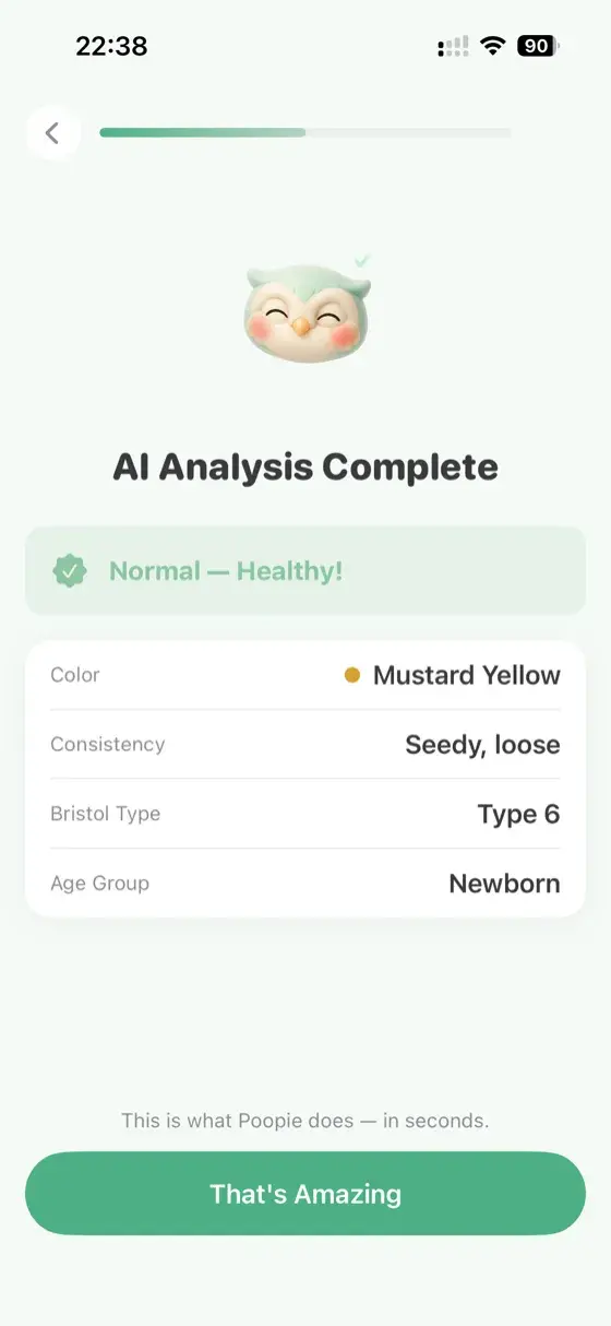 PipPoopie AI Analysis - Normal and Healthy result showing color, consistency, and Bristol type