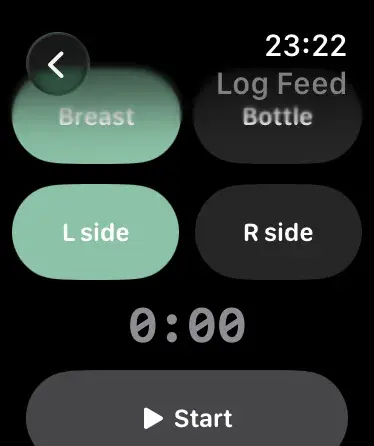 Log feeding session on Apple Watch